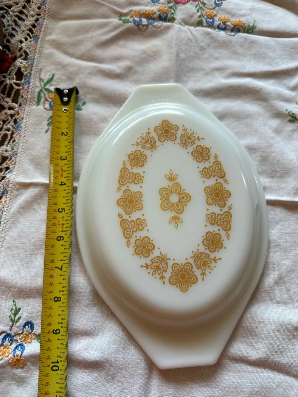 Pyrex White Milk Glass Casserole Lid with Gold Floral Pattern